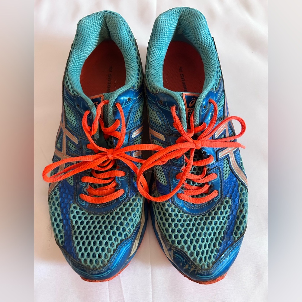 Women ASICS Gel-Cumulus 15 Blue and Orange Sneakers Size 9
